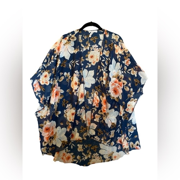 Sweaters - Emory Park Women’s Caley Open Front Woven Floral Kimono Navy Size 2XL